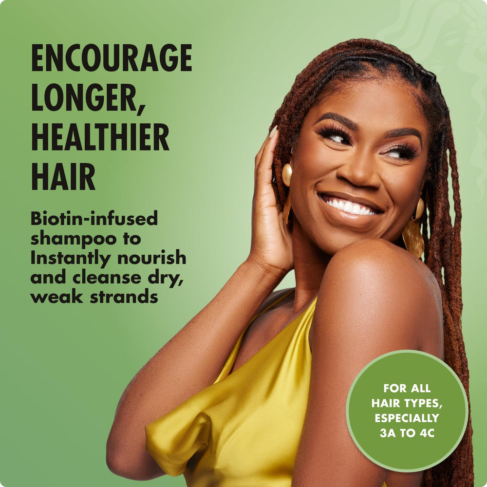 Mielle Organics label close-up on pump bottle highlighting biotin and rosemary