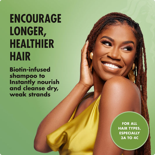 Mielle Organics label close-up on pump bottle highlighting biotin and rosemary