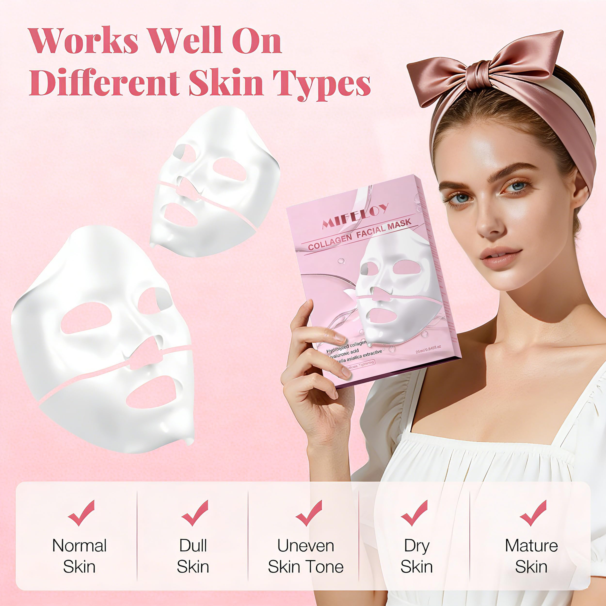 Mifeloy masks styled on bathroom shelf suggesting easy self-care routine