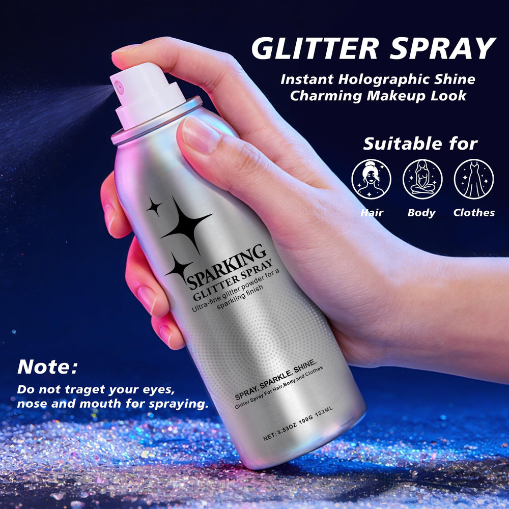 Mifeloy spray in hair demonstrating quick-dry sparkle for styles