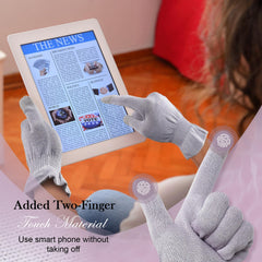 MIG4U model wearing gloves in bed illustrating overnight, mess-free treatment