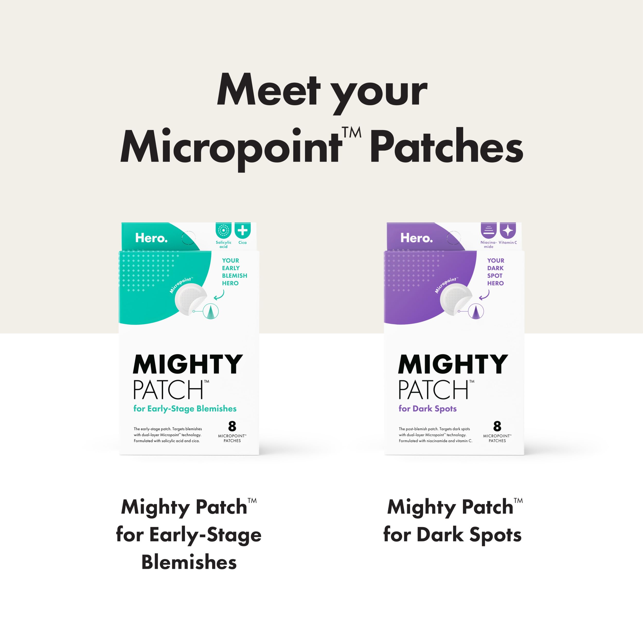 Size comparison of Mighty Patch HERO next to a coin showing precise coverage benefit