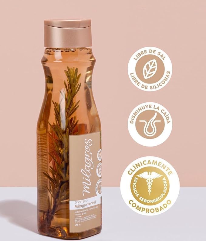 Milagros bottle label with ingredients visible, emphasizes natural extract benefits