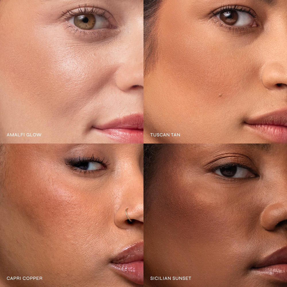 Milani Amalfi Glow product label and back packaging with shade and ingredient info