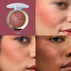 Milani baked blush swirl texture macro highlighting fine-milled finish benefit: smooth blendability