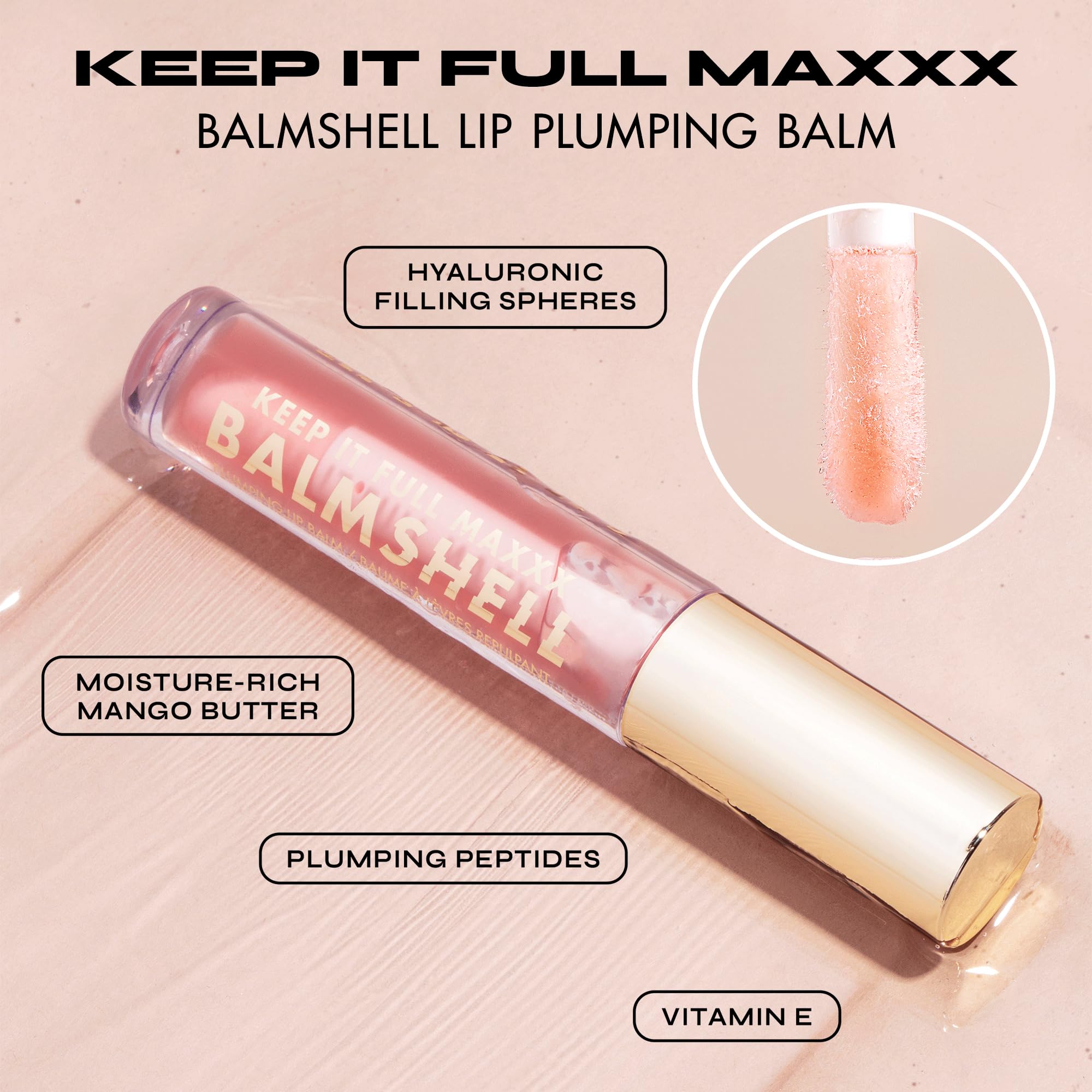 Milani balm texture swirl highlighting glossy, cushiony finish and hydrating look