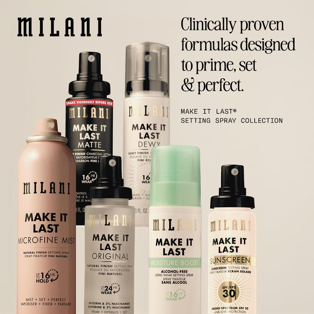 Milani before and after skin comparison showing matte finish benefit