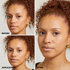 Milani before and after half-face showing spot coverage and even tone