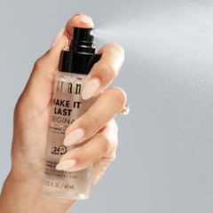 Milani bottle placed on bathroom vanity suggesting daily routine integration