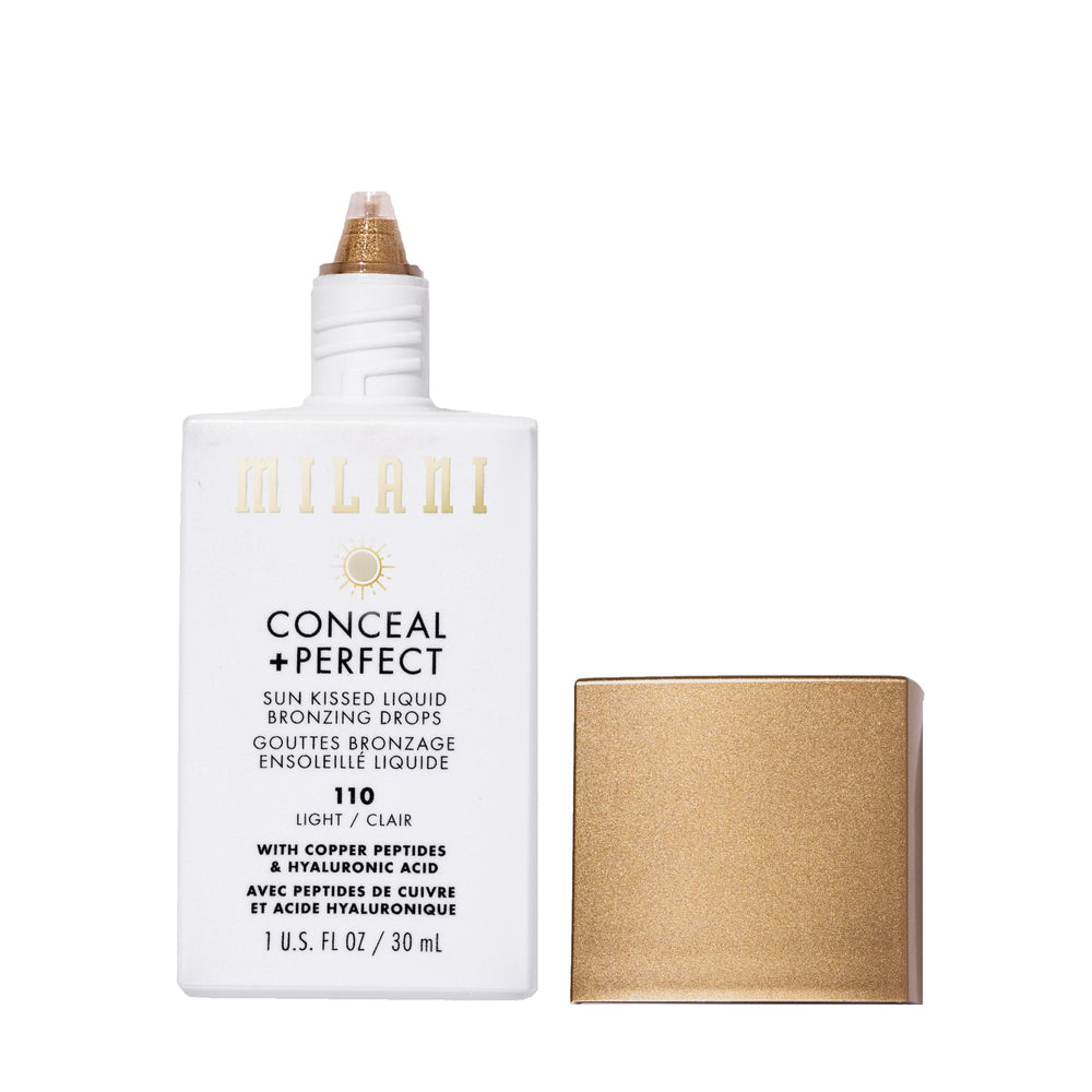 Milani dropper releasing a drop of bronzer for precise, mess-free application benefit