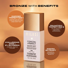 Milani bottle beside a compact to show size and travel-friendly scale benefit