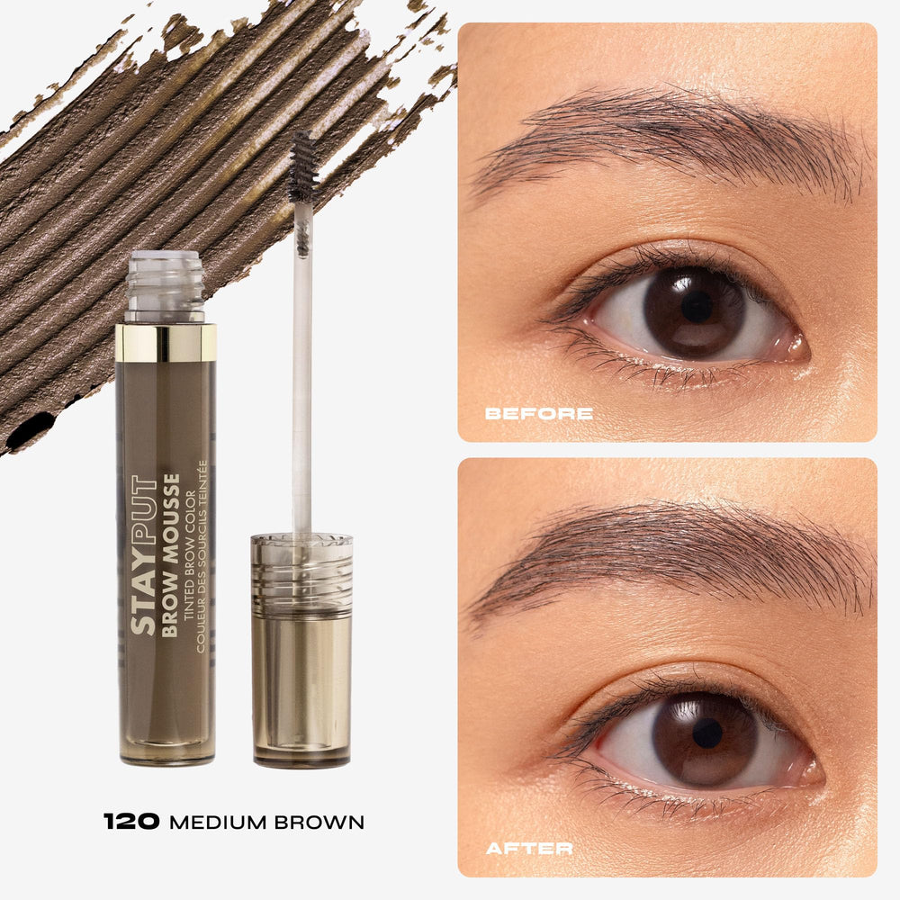 Milani Brow Tint ingredients label showing shea butter, jojoba, and panthenol benefits