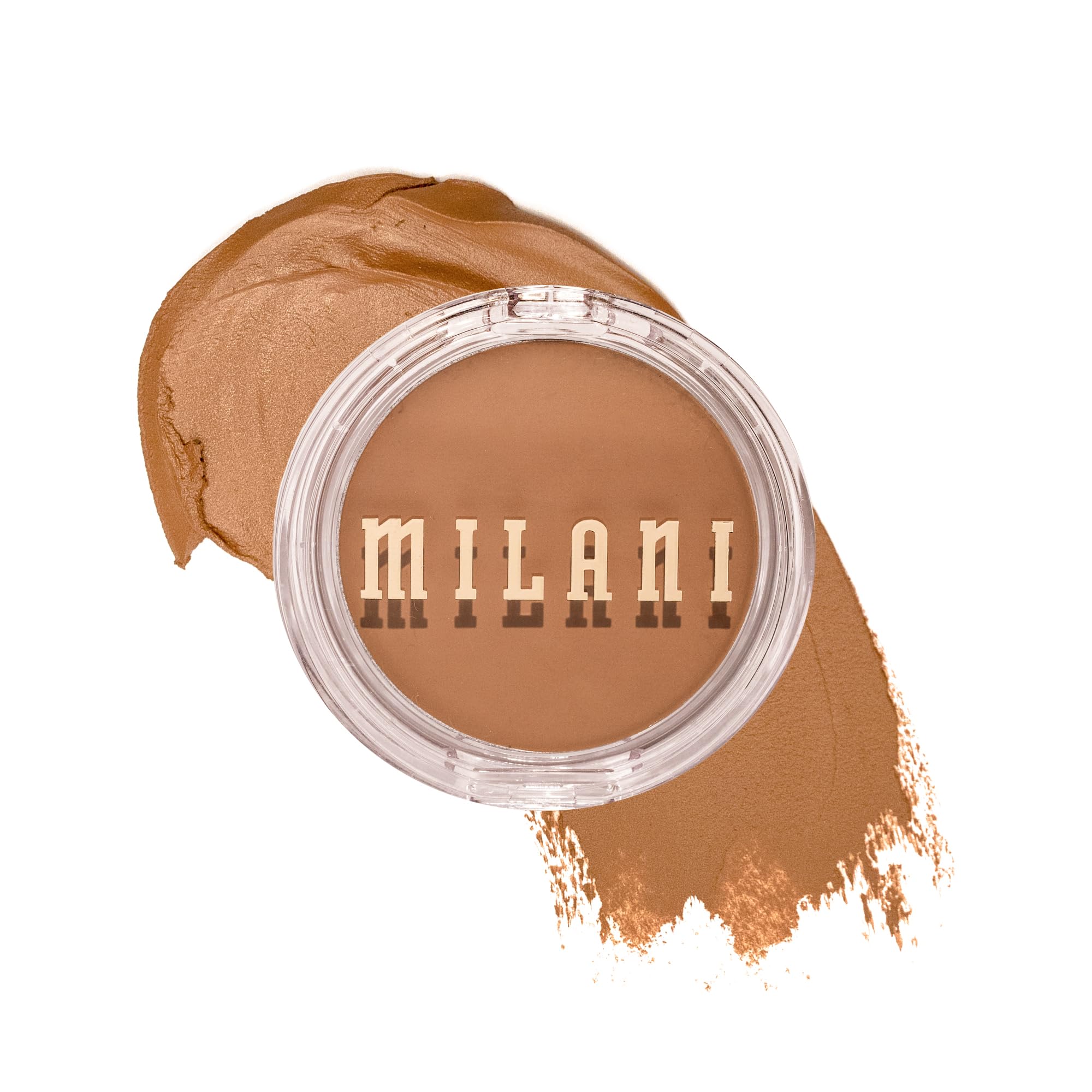 Milani Cheek Kiss cream bronzer front packaging showing compact and shade