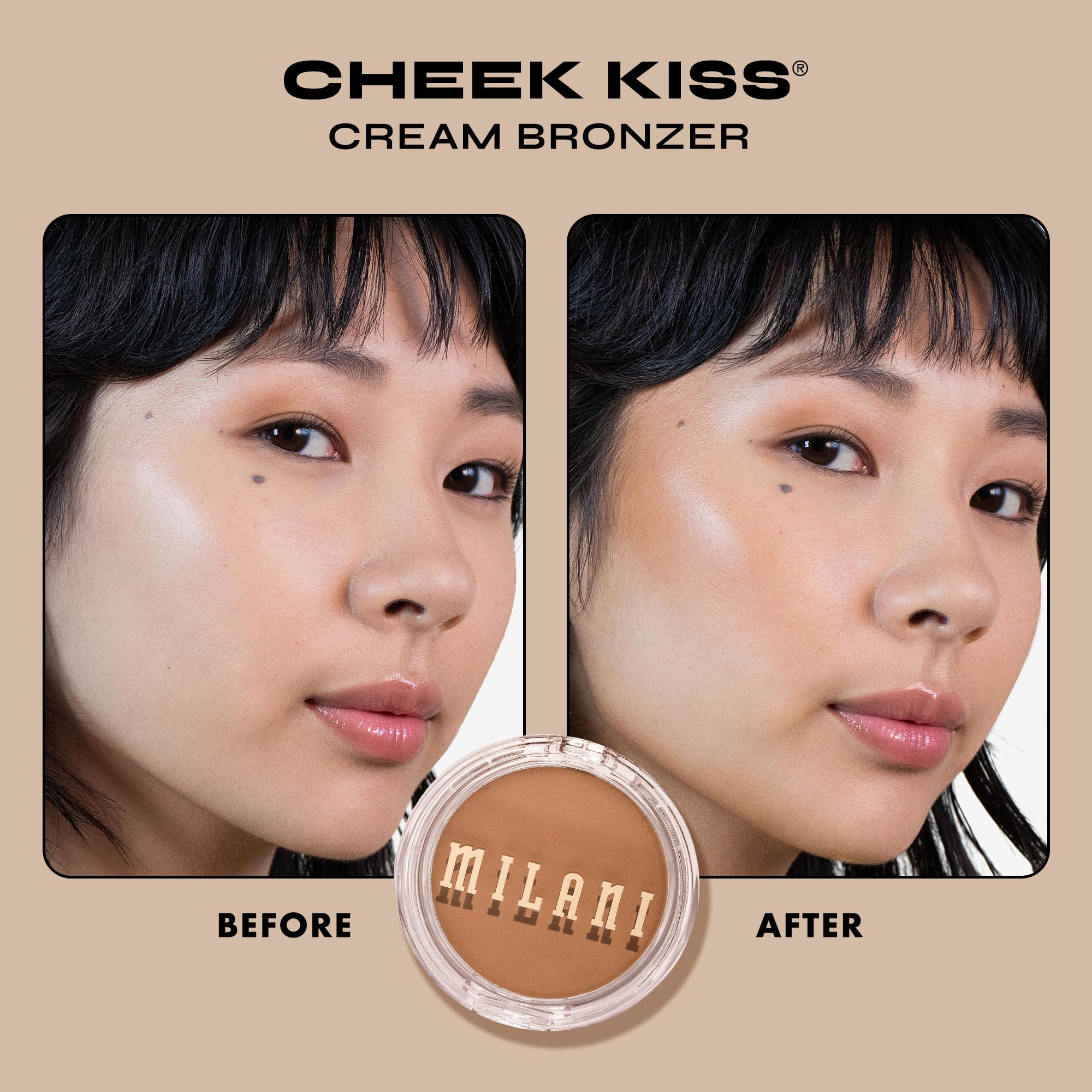 Milani Cheek Kiss open pan texture showing creamy matte finish benefit