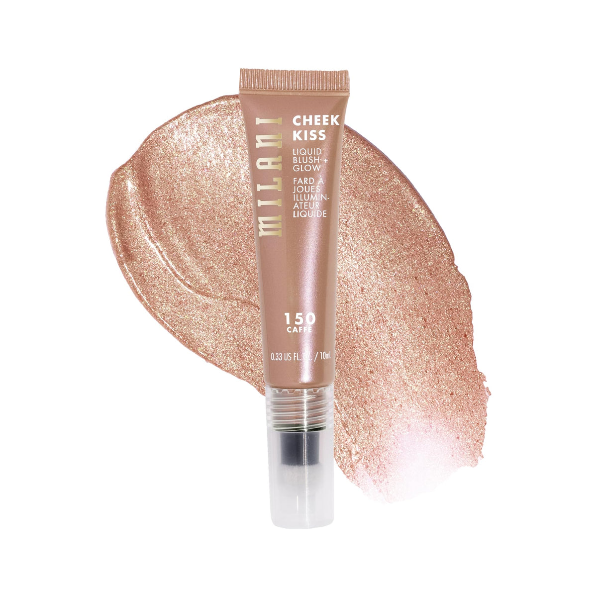 Milani Cheek Kiss front tube showing shade and sleek travel-ready design benefits