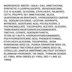 Milani Cheek Kiss ingredients label highlighting hydrating antioxidant blend
