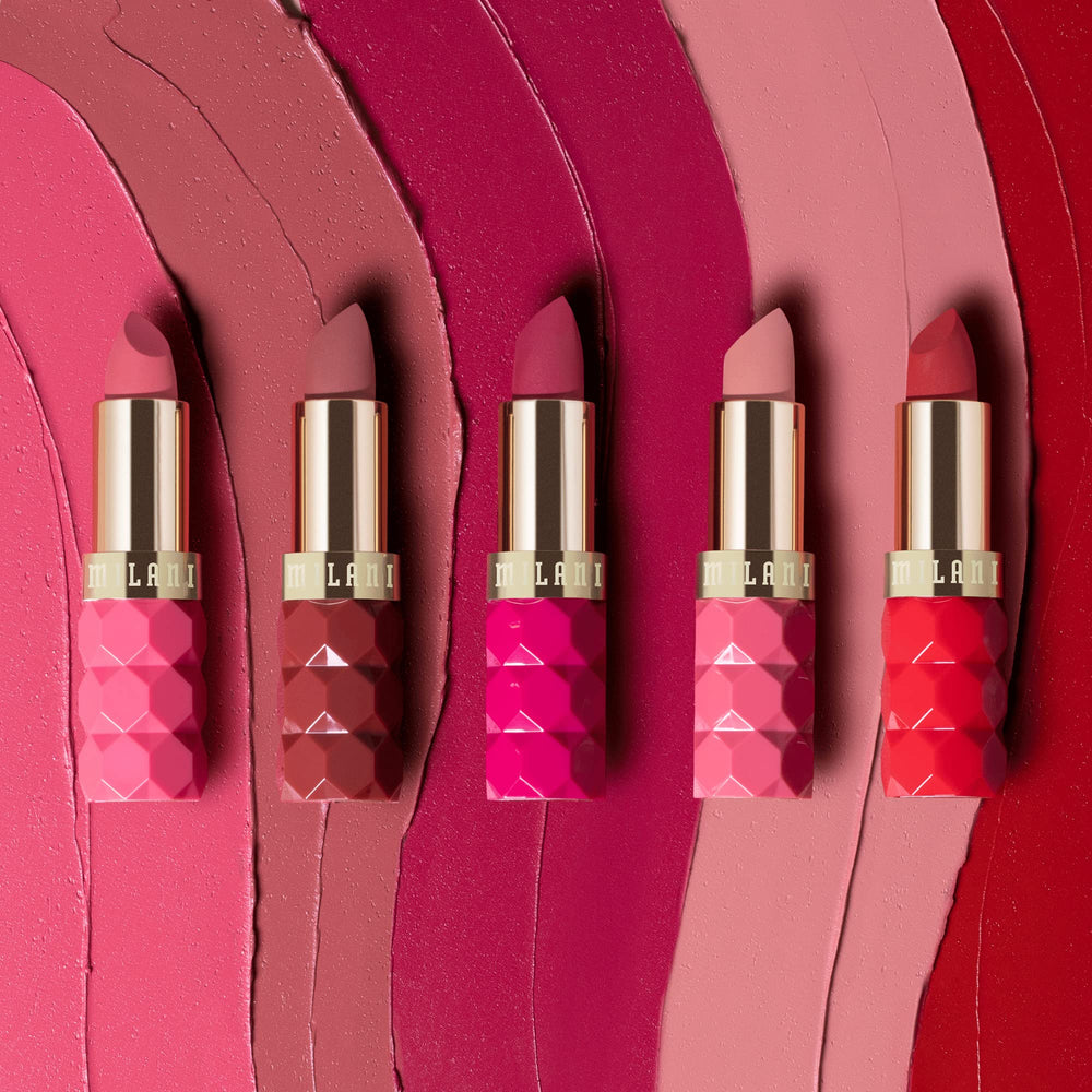 Milani Color Fetish on lips showing velvet-matte finish and hydrated look