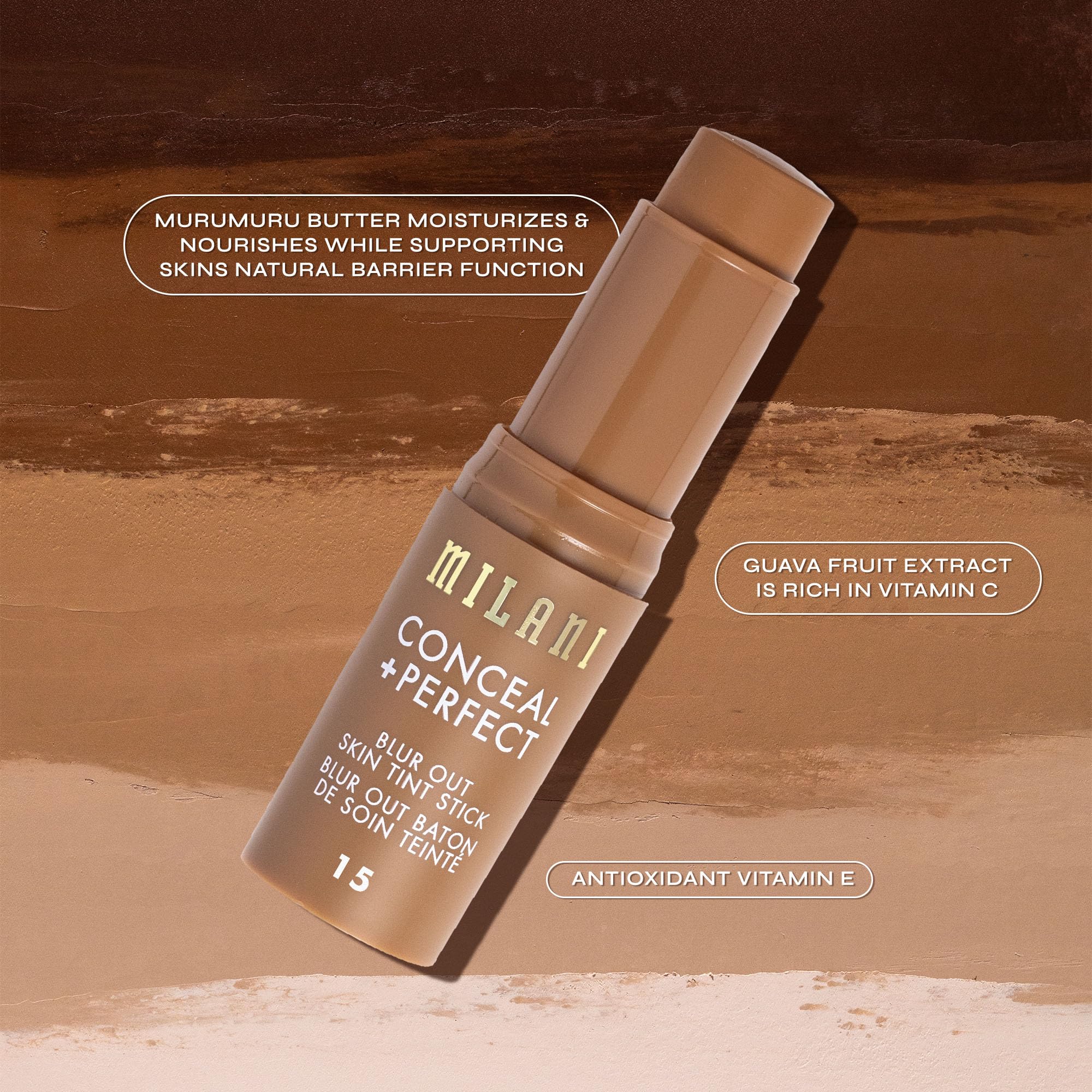 Milani stick held in hand to show compact size and travel-friendly convenience
