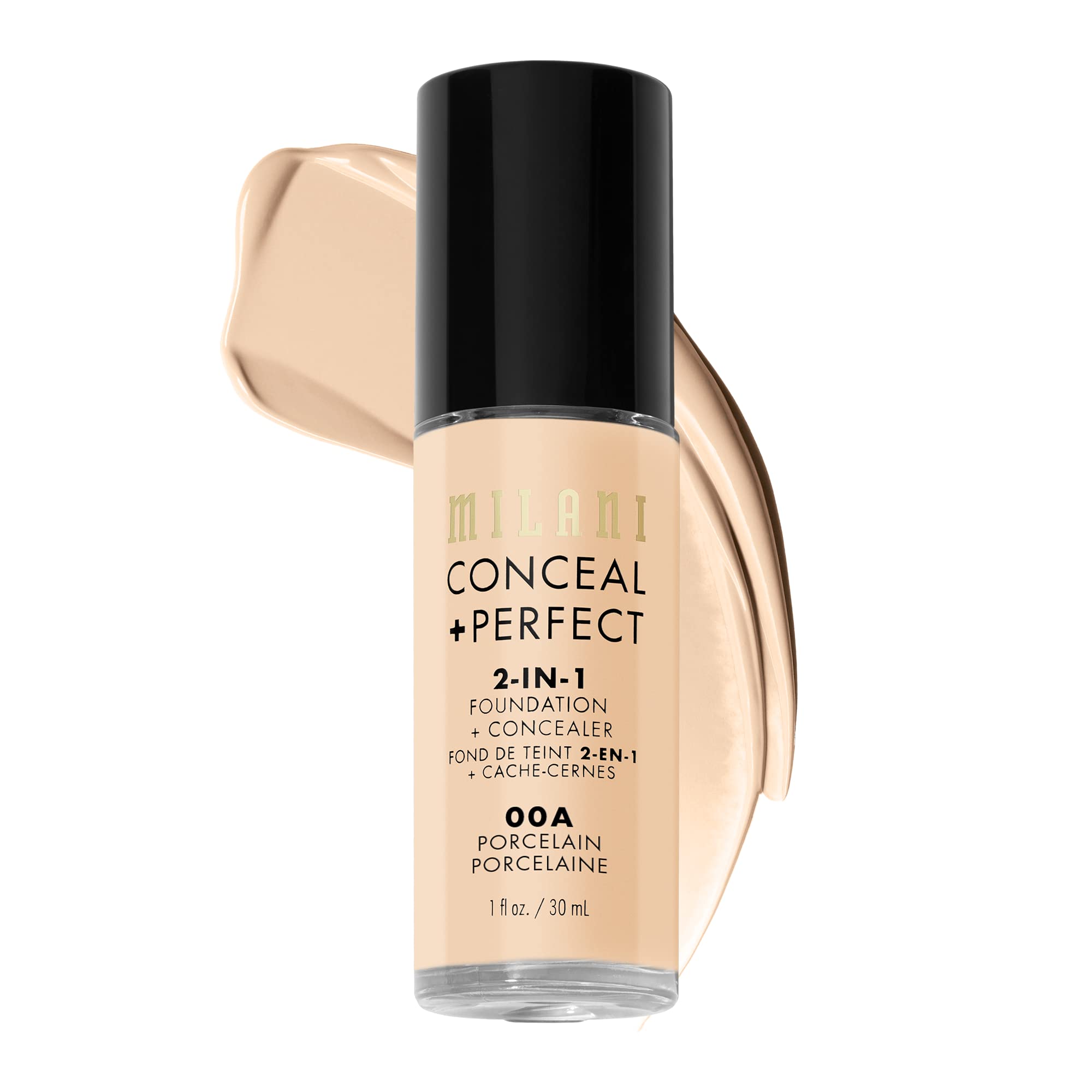 Milani bottle front view showing packaging and shade label, easy-identify