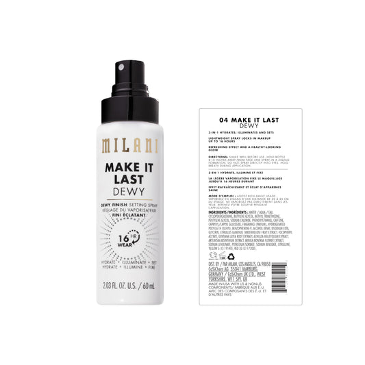 Milani dewy spray side profile with cap demonstrating compact travel-friendly design