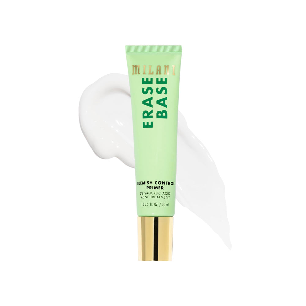 Milani Erase Base front packaging showing bottle and label benefits