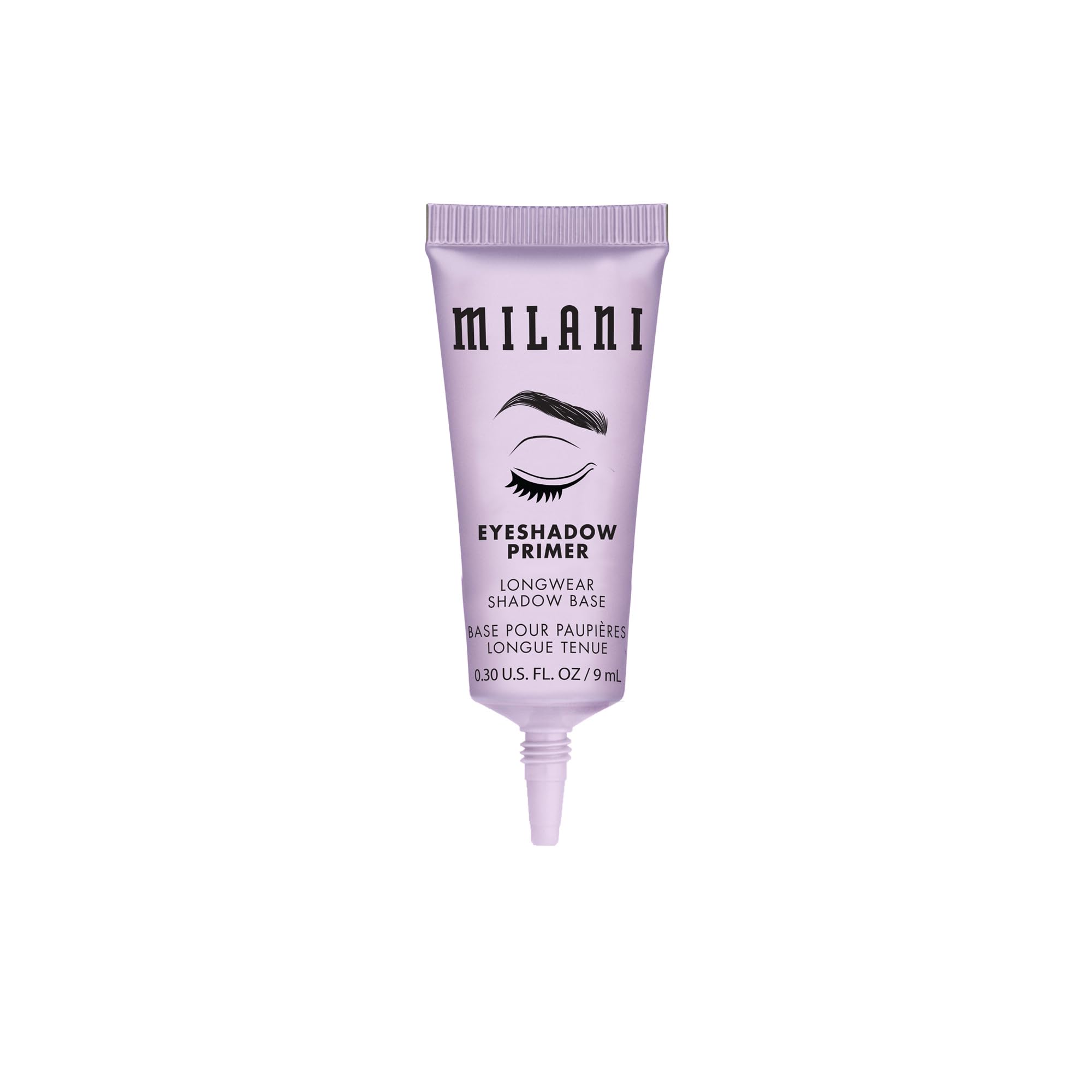 Milani primer applied on eyelid before and after showing crease-proof hold