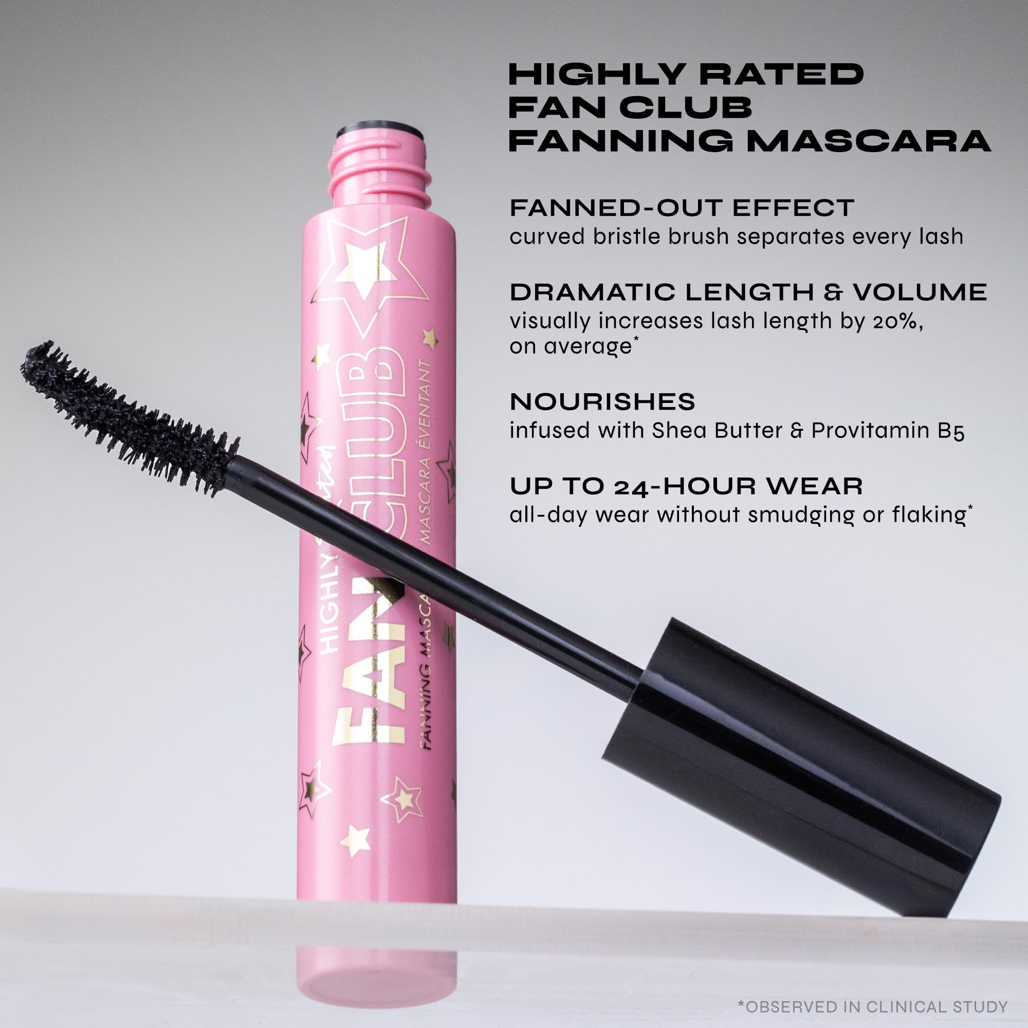 Milani wand texture detail highlighting buildable formula for volumized lashes