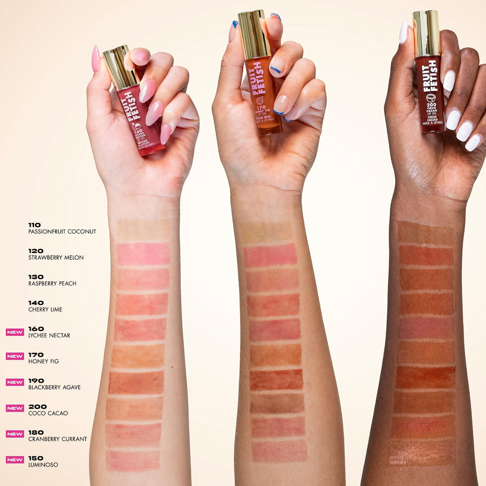 Milani Fruit Fetish on lips closeup showing sheer tint and luminous shine benefit