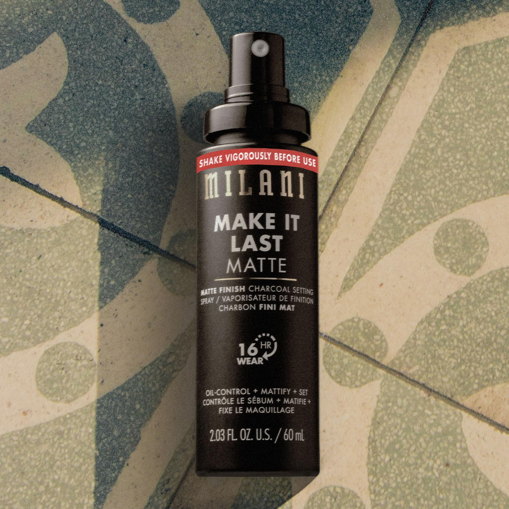 Milani product label close-up showing ingredients and performance benefit