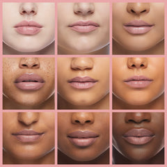 Milani on-model closeup lips displaying fuller-looking shine and natural enhancement benefit