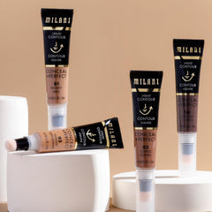 Milani contour next to fingers showing product size and travel-friendly benefit
