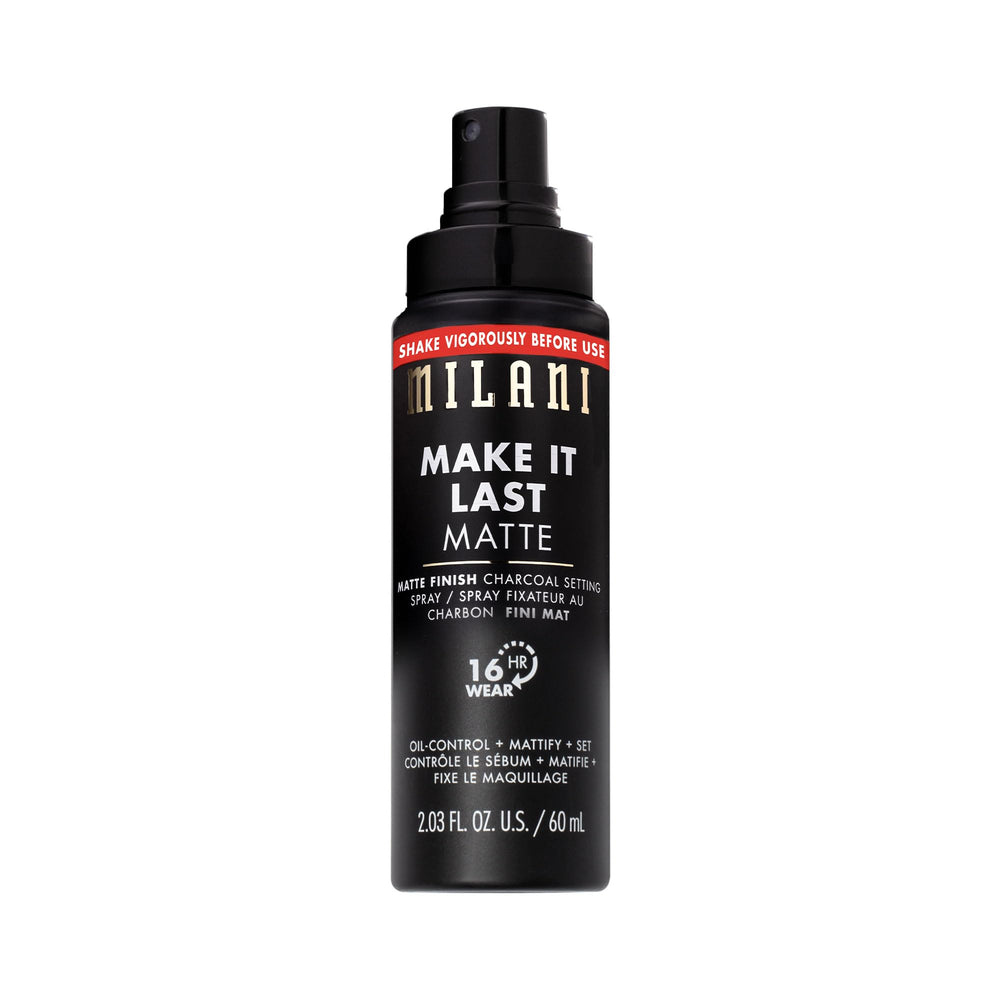 Milani bottle front view showing product branding and matte finish benefit