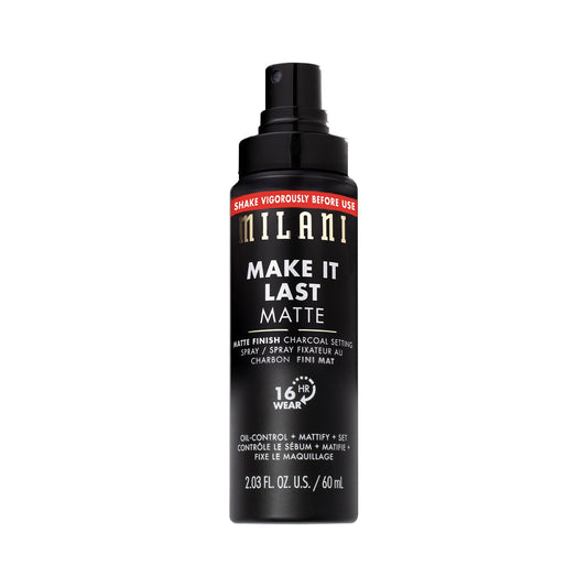 Milani bottle front view showing product branding and matte finish benefit