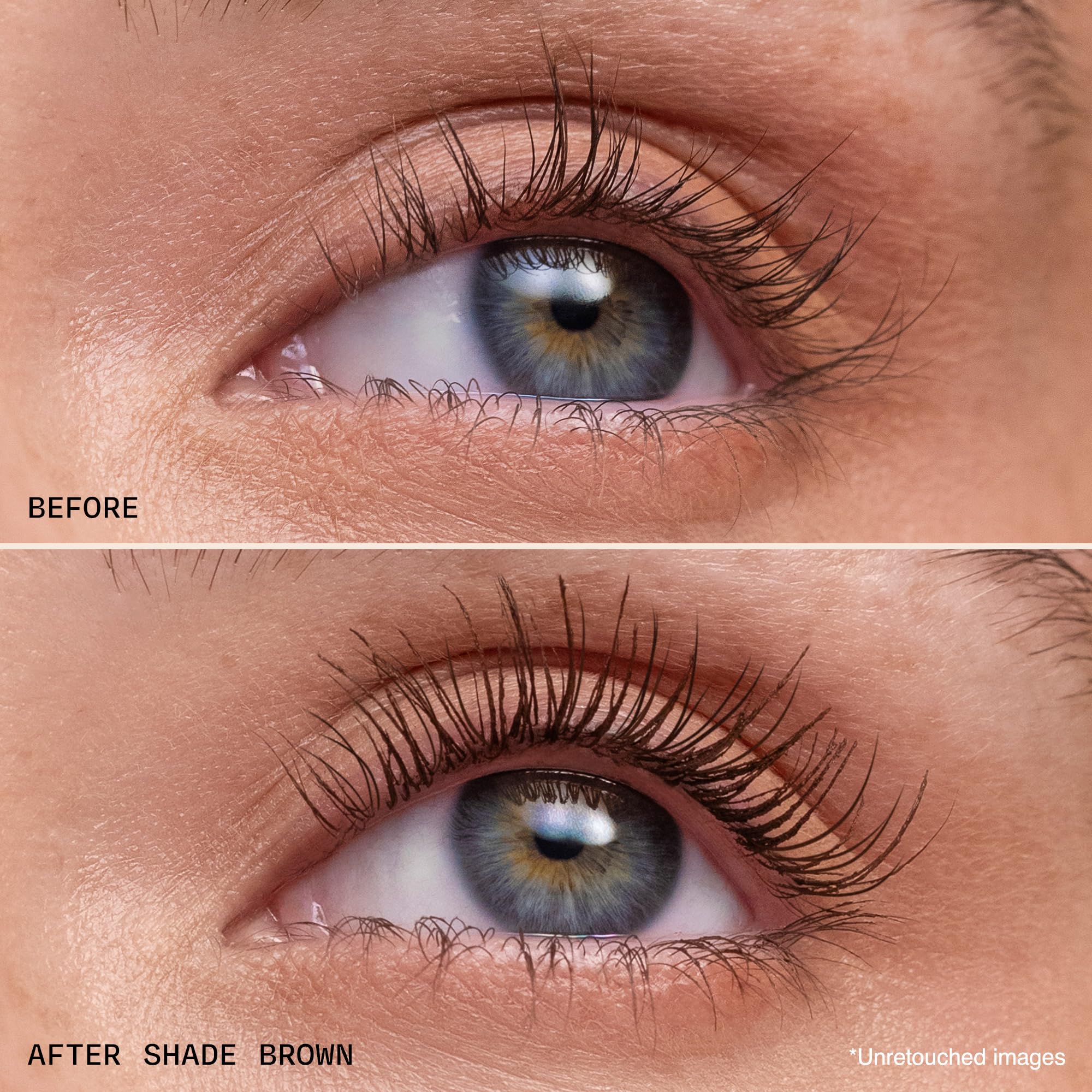 Milani mascara before and after lashes showing visible length and lift