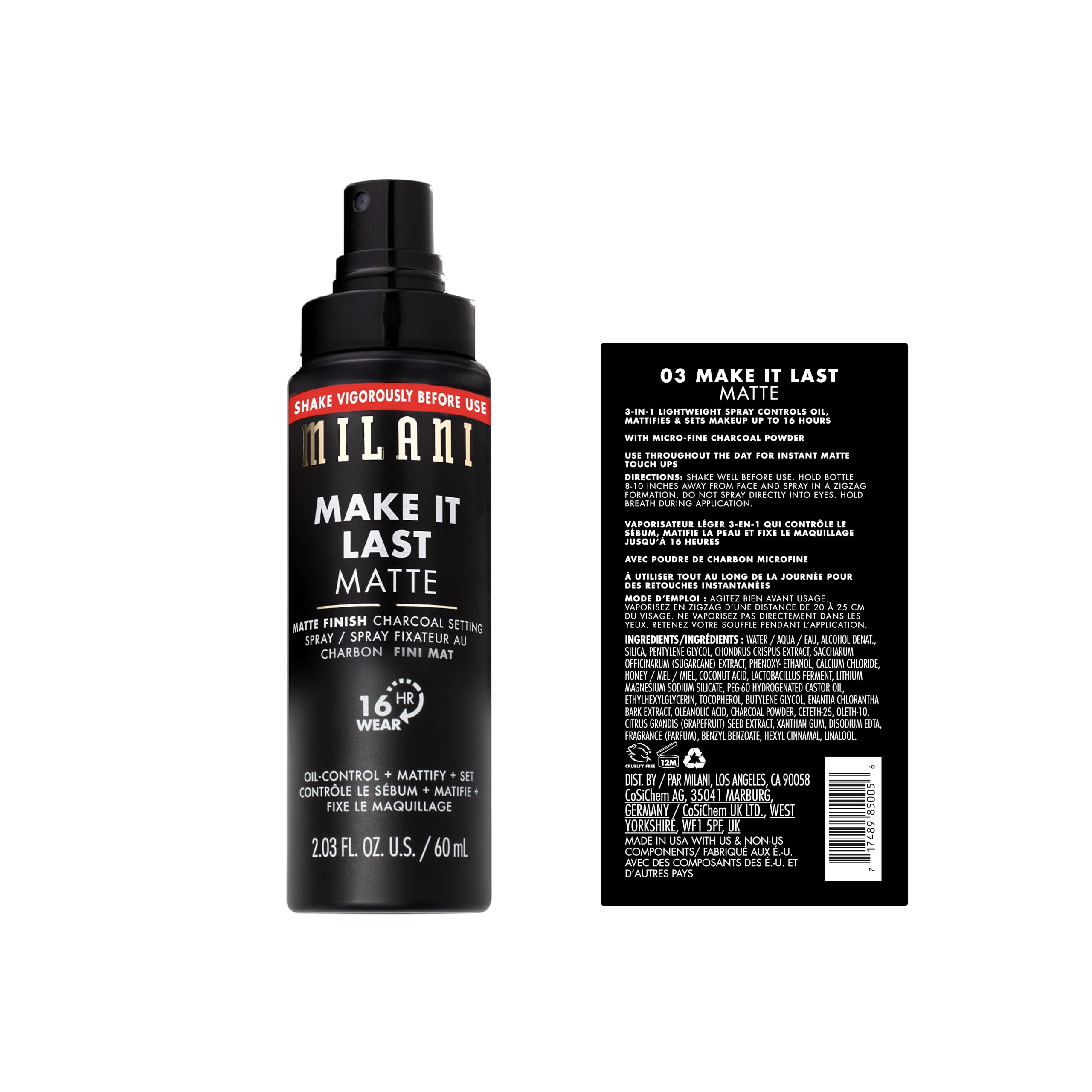 Milani spray nozzle close-up showing mist texture for even application