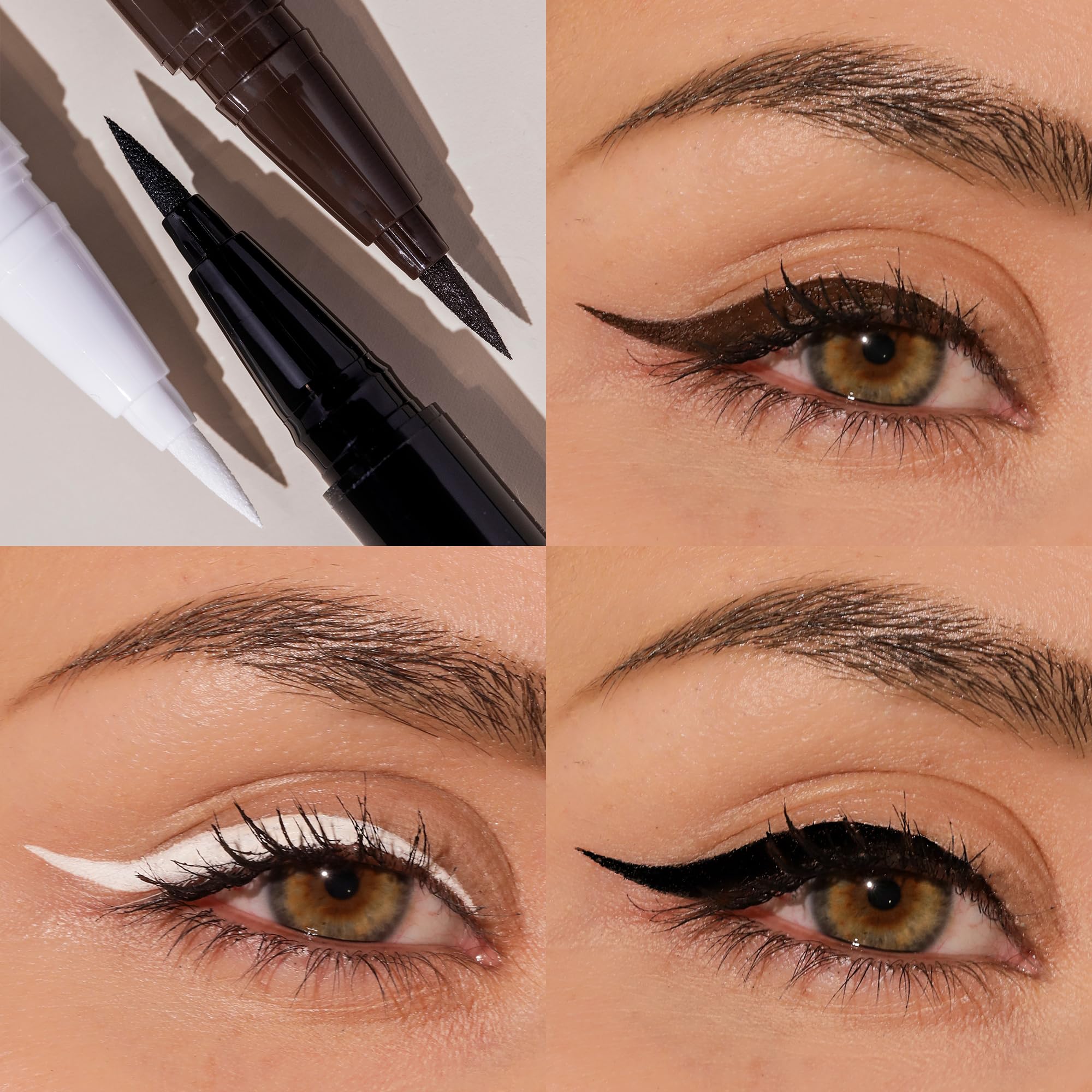 Milani eyeliner in use creating a sharp wing with steady control
