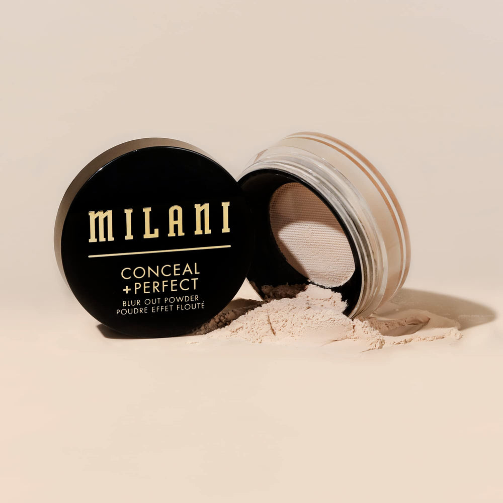 Milani powder inside makeup bag, conveys on-the-go touch-up convenience