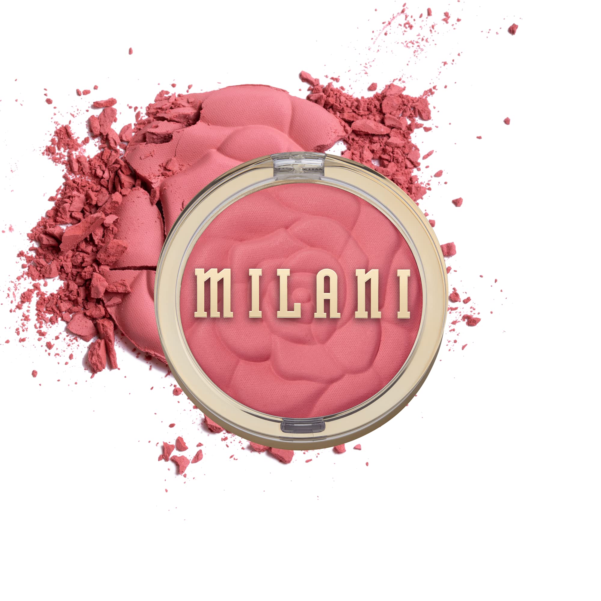 Milani front compact showing blush case and brand, ideal portable color