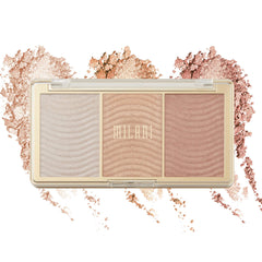 Milani palette front view showing three Rose Glow powders and compact finish for easy travel