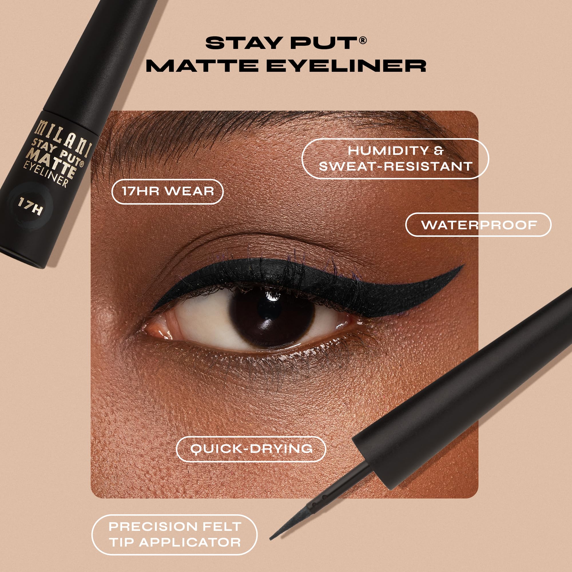 Milani close-up of fine-tip nib for precise lines and easy control
