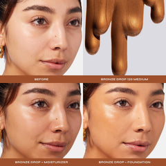 Milani liquid texture close-up demonstrating smooth blendability and dewy finish benefit