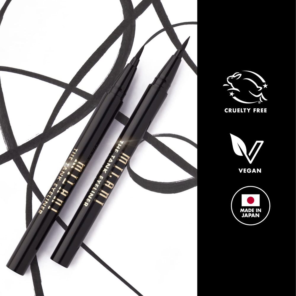 Milani winged eyeliner look demonstrating sharp edges and long wear
