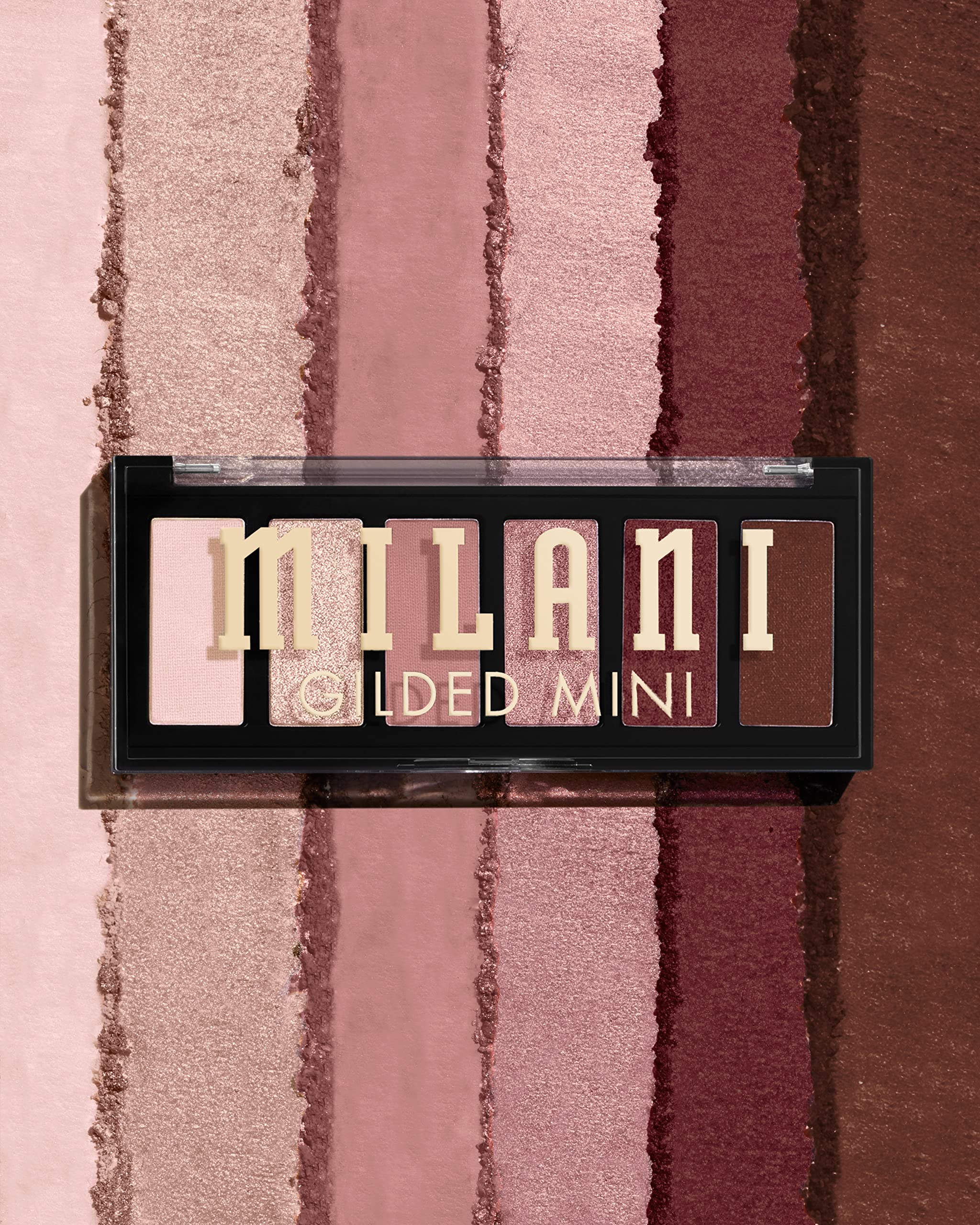 Milani open palette top view displaying six pans for easy shade selection on the go