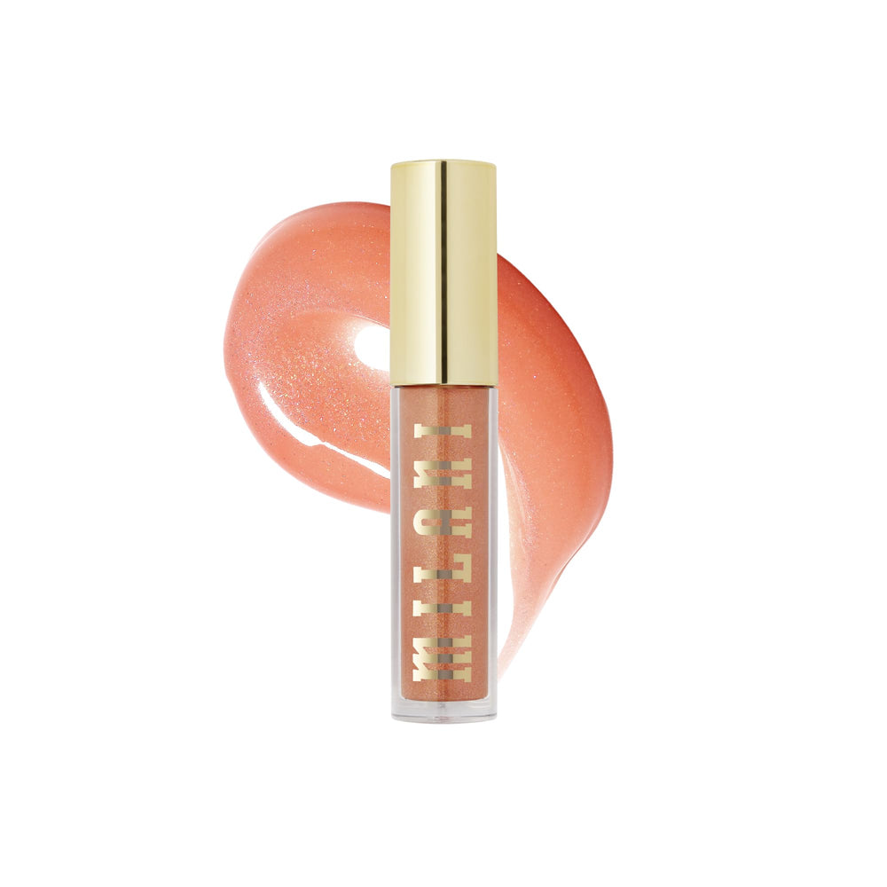 Milani tube front view showing Tropical Shine gloss and portable design benefit