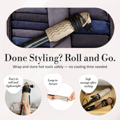 Milaya Beauty mat placed on vanity for tidy styling station