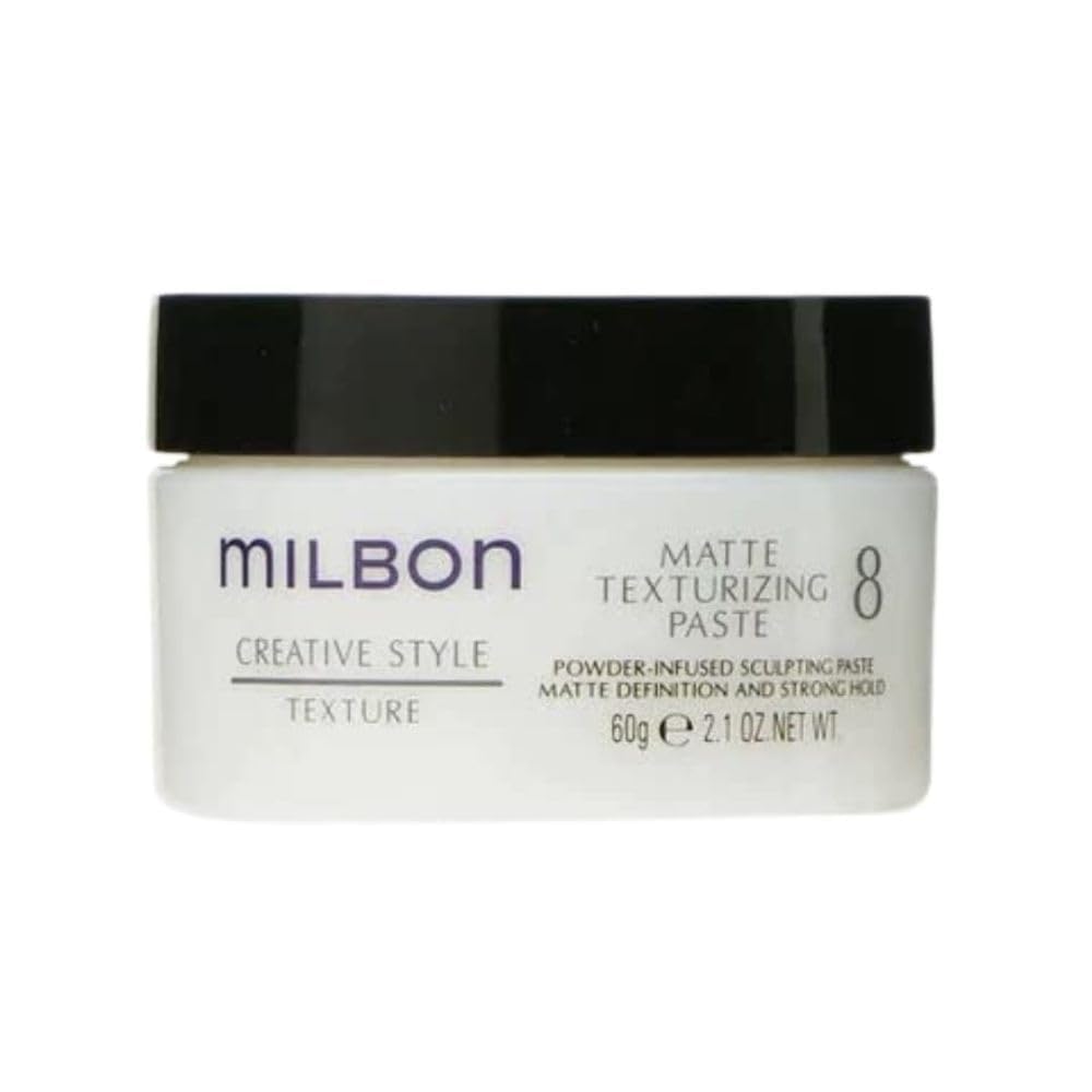 Milbon jar front label showing product name and size, clear salon-grade styling benefits