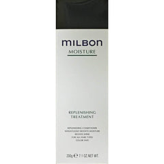 Milbon front packaging of moisture replenishing conditioner showing bottle and benefits