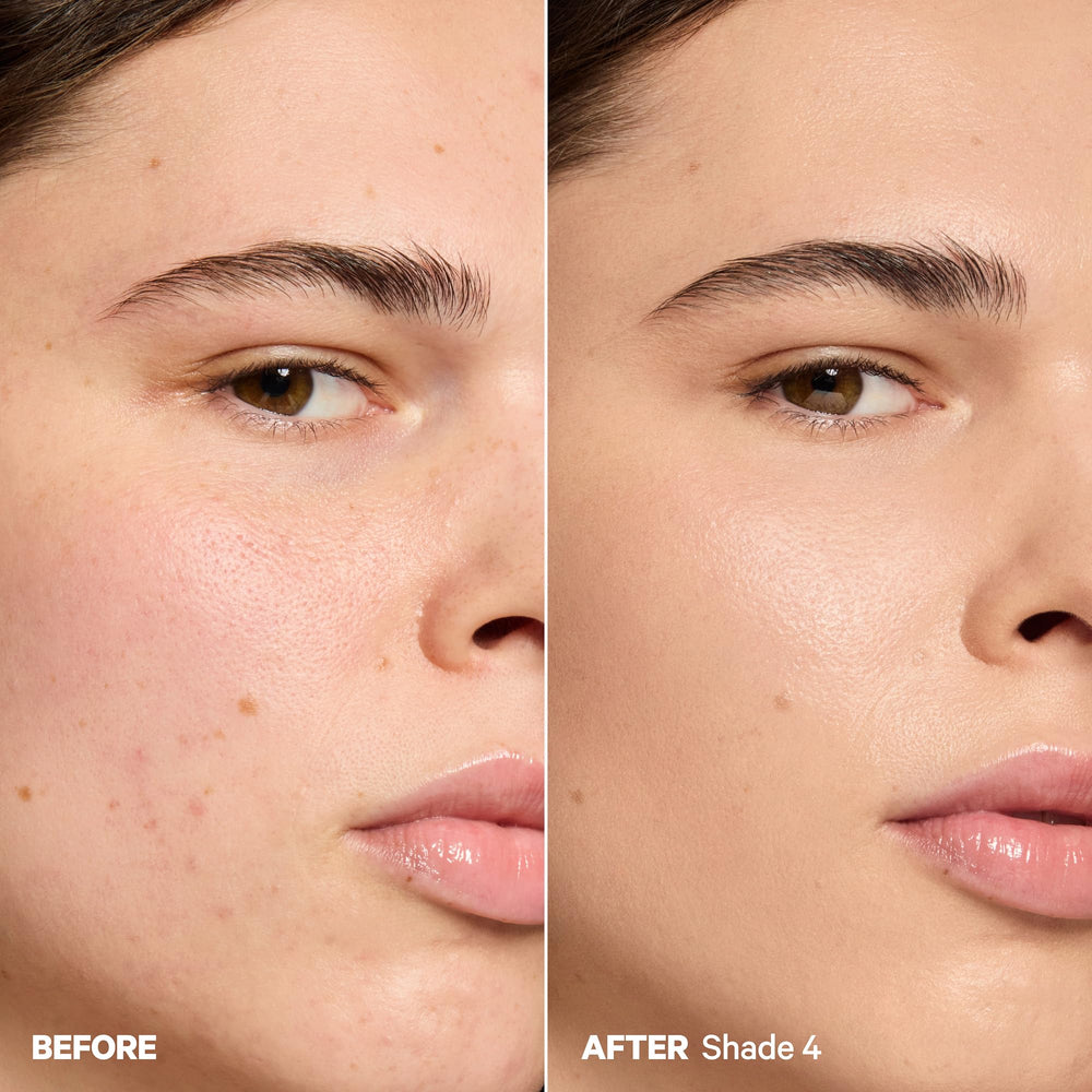 Milk Makeup Hydro Grip before and after half-face comparison, shows natural skin enhancement