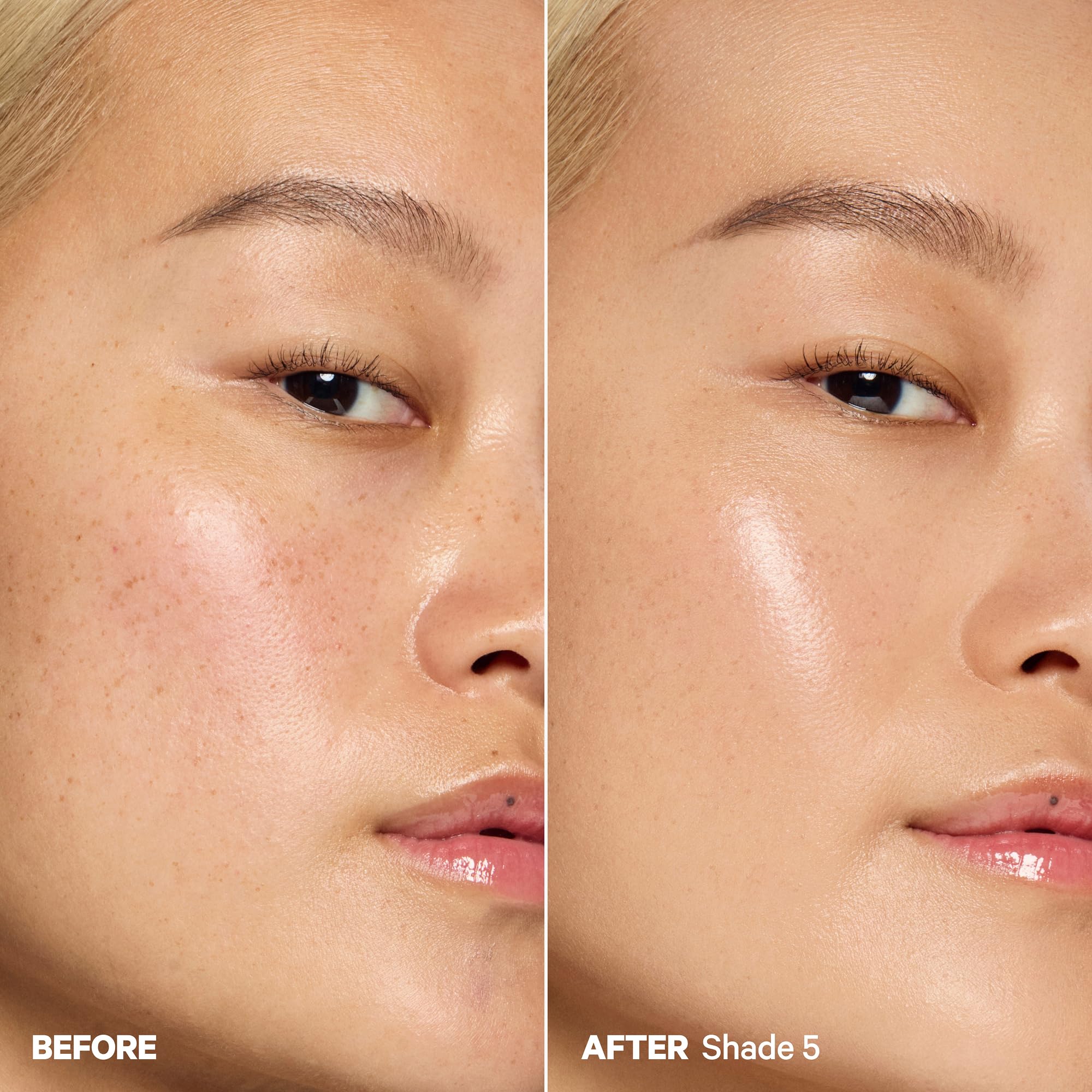 Milk Makeup Hydro Grip before and after half-face for natural finish