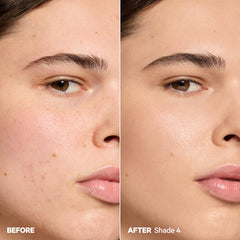 Milk Makeup Hydro Grip before and after half-face comparison, shows natural skin enhancement
